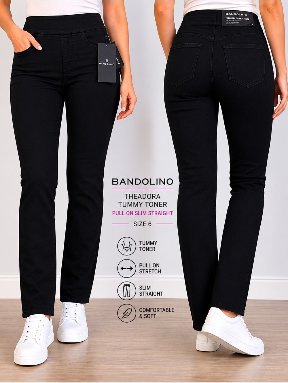 Bandolino Black Straight Leg Theadora Tummy Toner Jeans